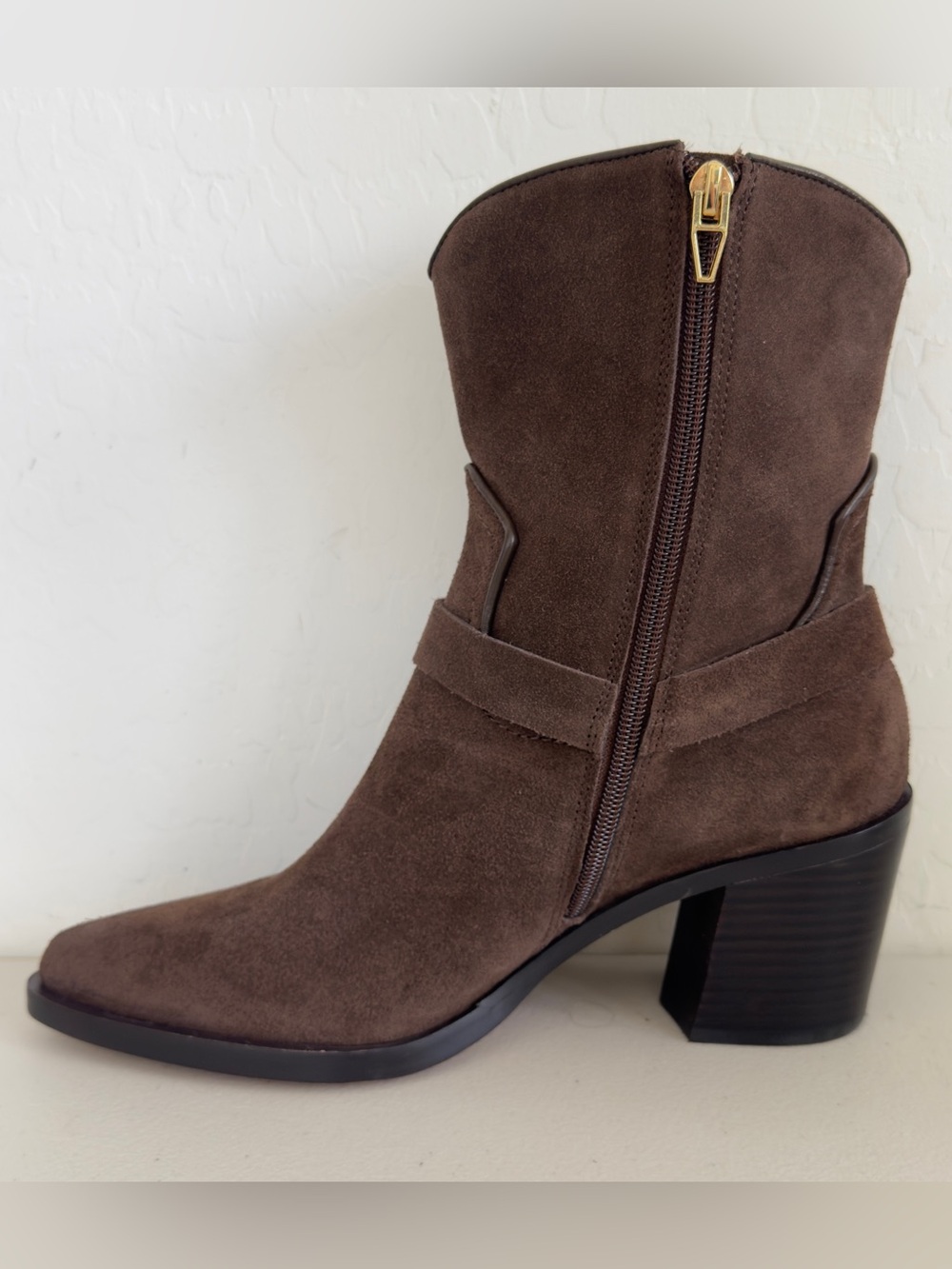 NEW Dolce Vita Kenzen Chocolate Brown Suede Harness Booties Size 8 - Picture 4 of 10